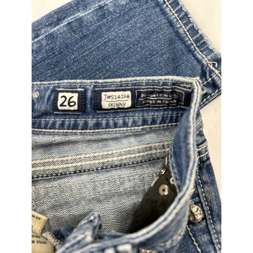 Miss Me Standard Skinny Jeans Woman's Sz 26 Embellished Pockets Blue Denim JW514 - Picture 3 of 12